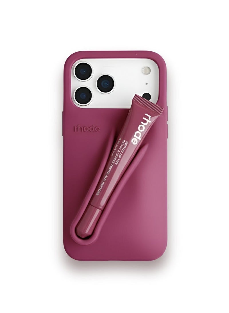 rhode Silicone Lip Gloss Holder for iPhone 17 Pro Max, Stick-On Lip Balm Sleeve Phone Case, Adhesive Lip Holder - Raspberry Jelly - Image 1